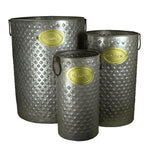 Benzara Three Piece Cylindrical Shaped Metal Planters, Gray