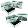 Benzara Three Piece Decorative Printed Glass Box, Assortment Of Two, Gray And White