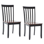 Benzara Wooden Seat Dining Chair with Slatted Backrest, Set of 2, Brown and Black