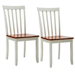 Benzara Wooden Seat Dining Chair with Slatted Backrest, Set of 2, Brown and White