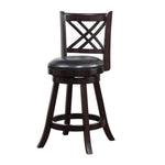 Benzara Double X Backrest Leatherette Swivel Counter Stool, Set of 2, Black and Brown