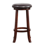 Benzara 29 Inch Leatherette Round Seat Barstool with Flared Legs, Set of 2, Brown
