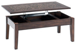 Benzara Wood And Metal Cocktail Table With Mosaic Tile Inlayed Lift Top, Brown