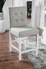 Benzara Button Tufted Wooden Counter Height Chair, Set of 2, White and Gray