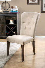 Benzara Linen like Fabric Upholstered Solid Wood Side Chair, Cream and Brown, Pack of 2