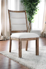 Benzara Linen Like Fabric Upholstered Solid Wood Side Chair In Rustic Style, White and Brown, Pack of 2