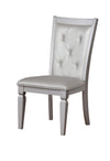 Benzara Button Tufted Leather Upholstered Side Chair, Silver, Pack of 2