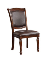 Benzara Wooden Side Chair with Leatherette Cushioned Seating, Brown, Set of 2