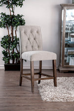 Benzara Wooden Fabric Upholstered Counter Height Chair, Cream And Brown, Pack Of 2