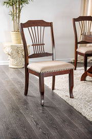 Benzara Wooden Side Chair With Beige Fabric Padded Seat, Brown, Pack Of 2