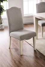 Benzara Fabric Upholstered Wooden Side Chair, White And Gray, Pack Of 2