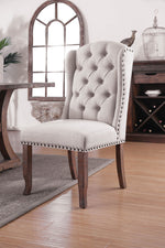 Benzara Button Tufted Fabric Upholstery Wingback Chair, Cream And Brown, Pack Of 2