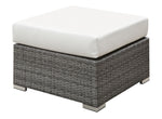 Benzara Aluminium Frame Faux Polyester Square Ottoman, Small, White and Gray