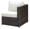 Benzara Faux Rattan Left Arm Chair with Seat & Back Cushions, Brown And Ivory