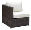 Benzara Faux Rattan Right Arm Chair with Seat & Back Cushions, Brown And Ivory