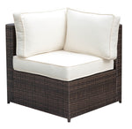 Benzara Faux Rattan Corner Chair with 1 Seat & 2 Back Cushions, Brown And Ivory