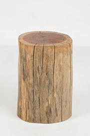 Benzara Round Wooden Stump Accent Table, Natural Brown