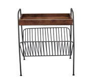 Benzara Wood And Metal Chairside Table With Magazine Rack, Brown And Black