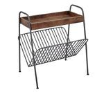 Benzara Wood And Metal Chairside Table With Magazine Rack, Brown And Black
