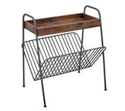 Benzara Wood And Metal Chairside Table With Magazine Rack, Brown And Black