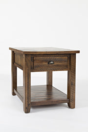 Benzara Wooden End Table With Drawer and Bottom Shelf,  Oak Brown
