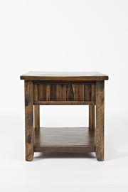 Benzara Wooden End Table With Drawer and Bottom Shelf,  Oak Brown