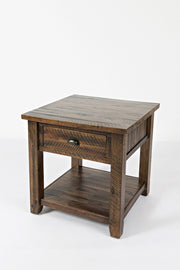 Benzara Wooden End Table With Drawer and Bottom Shelf,  Oak Brown