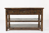 Benzara Wooden Sofa Table With Three Drawers And Two Open Shelf, Oak Brown