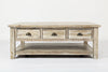 Benzara Three Drawer Cocktail Table With Open Shelf Beneath, Washed Gray