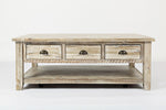 Benzara Three Drawer Cocktail Table With Open Shelf Beneath, Washed Gray