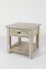 Benzara Wooden End Table With Open Shelf, Washed Gray
