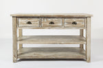 Benzara Wooden Sofa Table With Three Drawers And Two Open Shelves , Washed Gray