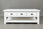 Benzara 3 Drawer Cocktail Table With Open Shelf Beneath, Weathered White