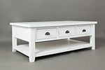 Benzara 3 Drawer Cocktail Table With Open Shelf Beneath, Weathered White