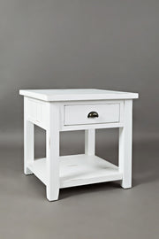 Benzara Wooden End Table With Open Shelf, Weathered White