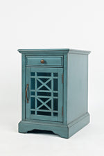 Benzara Wooden Chairside Table With Hidden Power Charger, Antique Blue