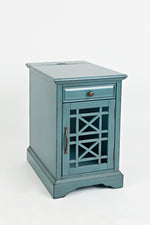 Benzara Wooden Chairside Table With Hidden Power Charger, Antique Blue