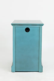 Benzara Wooden Chairside Table With Hidden Power Charger, Antique Blue