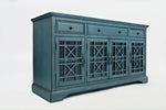 Benzara Craftsman Series 60 Inch Wooden Media Unit with 3 Drawers, Antique Blue