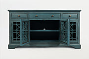 Benzara Craftsman Series 60 Inch Wooden Media Unit with 3 Drawers, Antique Blue