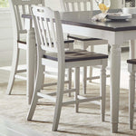Benzara Wooden Counter Height Stool with Slatted Back, Set of 2, Dark Brown and White