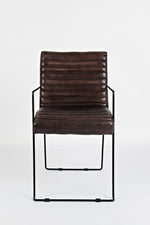 Benzara Leatherette Upholstered Dining Chair with Metal Legs, Set of 2 Cherry Brown and Black