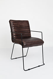Benzara Leatherette Upholstered Dining Chair with Metal Legs, Set of 2 Cherry Brown and Black