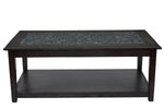 Benzara Cocktail Table with Marble Tile Inlay and Lower Shelf, Dark Gray
