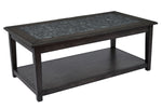 Benzara Cocktail Table with Marble Tile Inlay and Lower Shelf, Dark Gray