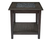 Benzara End Table With Stone Marble Top, Dark Gray