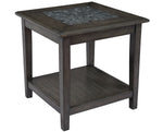 Benzara End Table With Stone Marble Top, Dark Gray