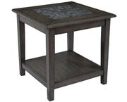 Benzara End Table With Stone Marble Top, Dark Gray