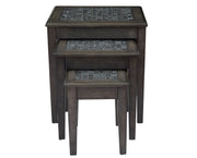 Benzara Nesting Table With Stone Marble Top In Dark Gray Finish, Set of 3