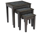 Benzara Nesting Table With Stone Marble Top In Dark Gray Finish, Set of 3
